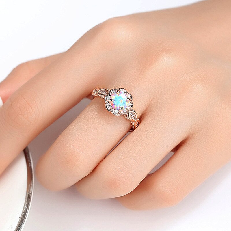 Prachtige Mode Vrouwen Hars Opal Rose Gold Hollow Rhinestone Ring Sieraden Engagement Wedding Anniversary Voor Vriendin