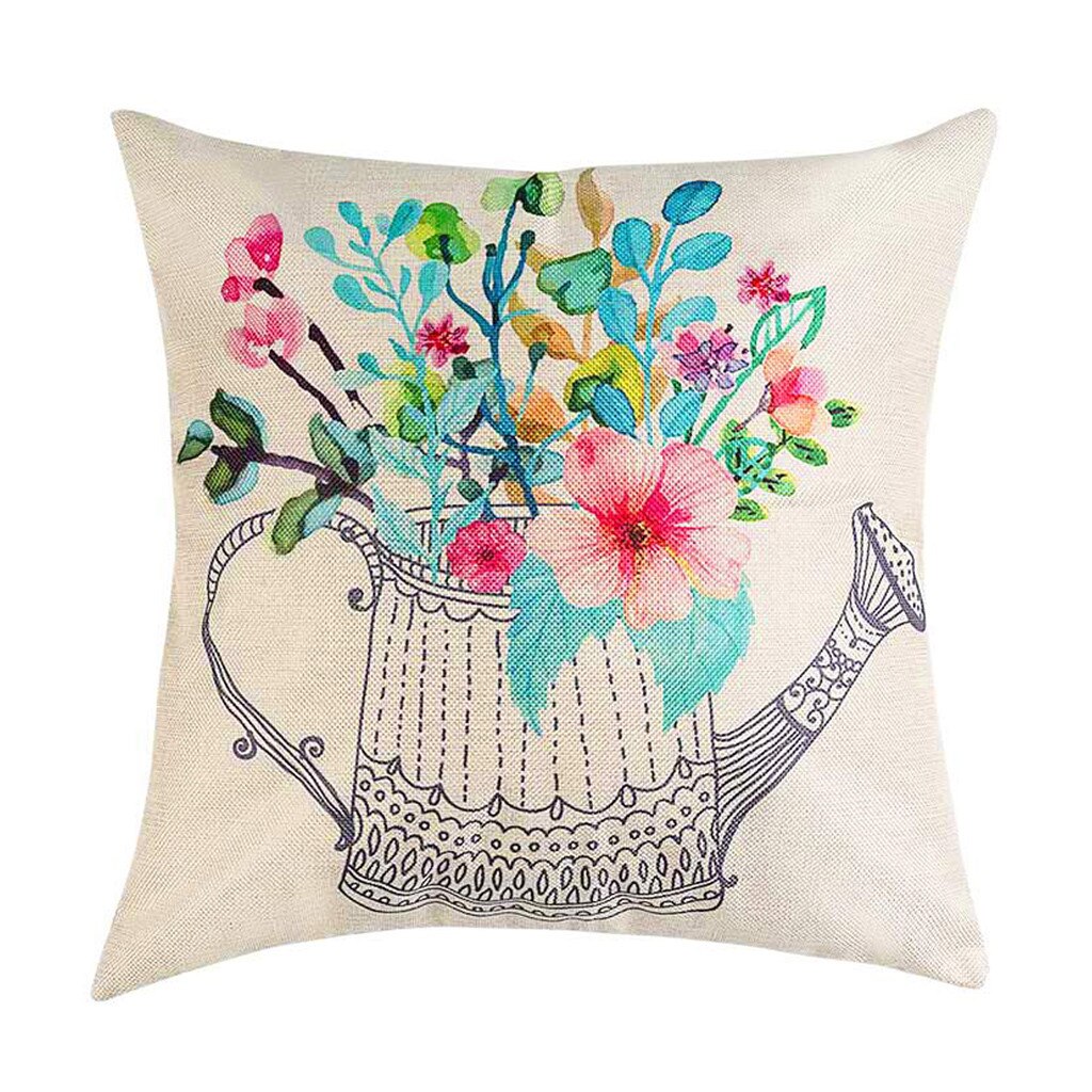 Cojín de HSU , 1 Uds., árbol de flores de primavera, globos de bicicleta, decoración de algodón para el hogar, almohada de lino, cojines acogedores para sofá: A