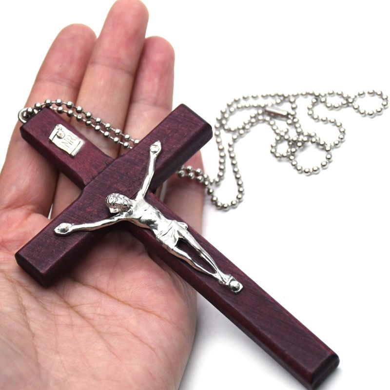 Collar Cruz religiosa de Jesús de madera de primera , colgante crucifijo cristiano con cadena de joyería, para hombres