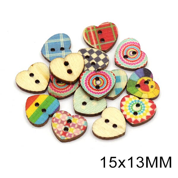 50Pcs Red Heart Decorative Button 2-Holes Wooden Buttons for Clothing Love Craft Supplies DIY Bags Sewing and Needlework 15x13mm: 02