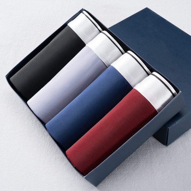 Boxer pour homme, sous-vêtement respirant, couleur unie, à la , argenté, confortable, sans couture, en soie glacée