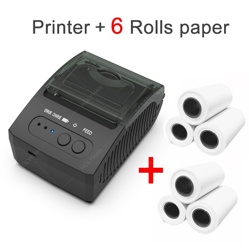 58mm Mini Wireless Bluetooth Receipt Printer for Mobile Phone Android POS Pocket Bill Maker Impresora: Add 6 Rolls Pape / US plug