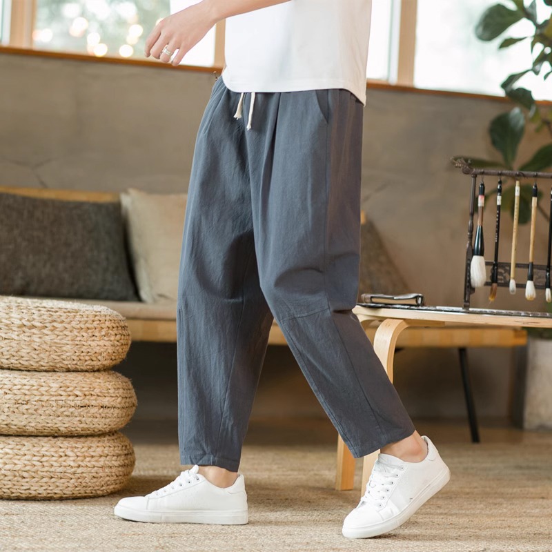 Neue männer Leinen Leichte Jogginghose Baumwolle Einfarbig Atmungs Jogger Männer ausgebeult Hosen Streetwear Lange Hosen Männer