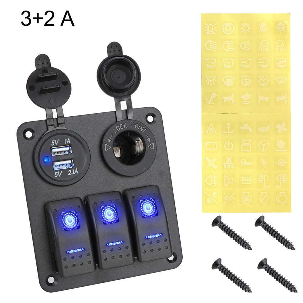 Bryterpanel bil marine vippebryter 12 ~ 24v kretsstyring vanntett digitalt voltmeter dobbel usb -portuttakskombinasjon: 3 og 2 a type