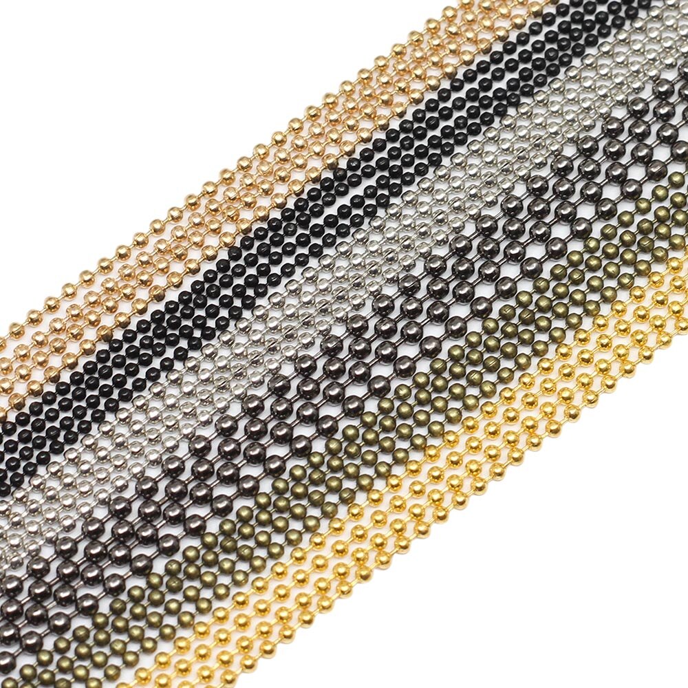 5 m/lote 1,2 1,5 2,0mm cadenas de cuentas de bolas de Metal hallazgos cadena de collar Kettingen a granel para suministros de joyería accesorios DIY