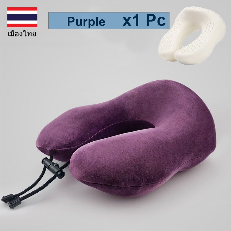 PurenLatex U Shape Travel Pillow Neck Protect Cervical Spine Thailand Pure Nature Latex Orthopedic Head Pillow Office Train: Purple x 1 pc