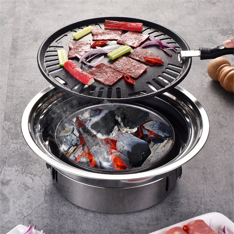 Korean portable grill Charcoal Barbecue Grill Stainless Steel Non-stick Barbecue Tray Grills Charcoal Stove for Outdoor Bbq