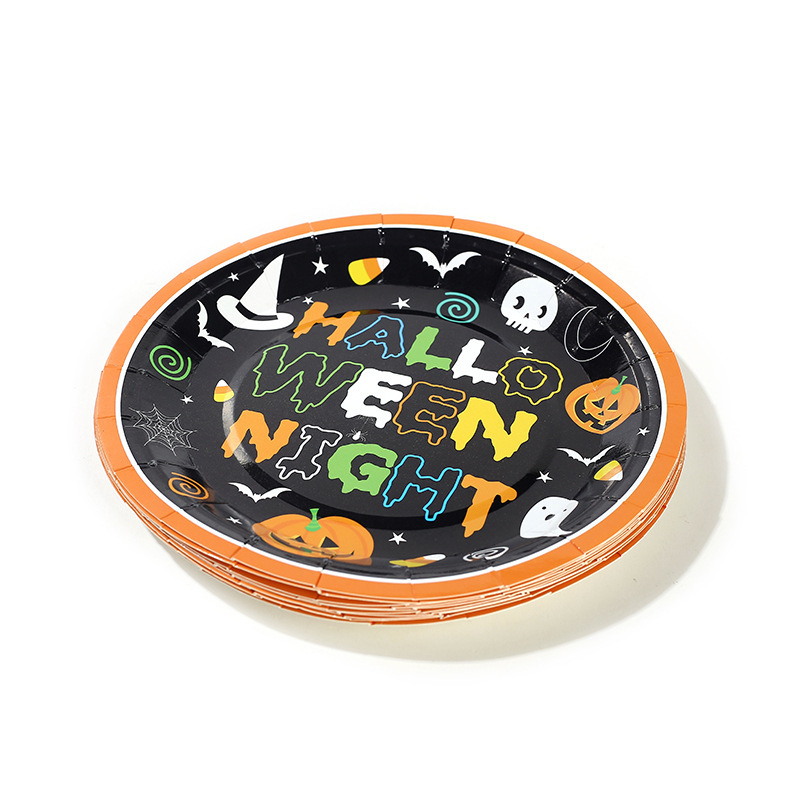 Halloween Night Decorations Party Supplies Tableware Set Disposable Plates Napkins Knives Forks Spoons Disposable Dinnerware Set: 7inch plate 24pieces