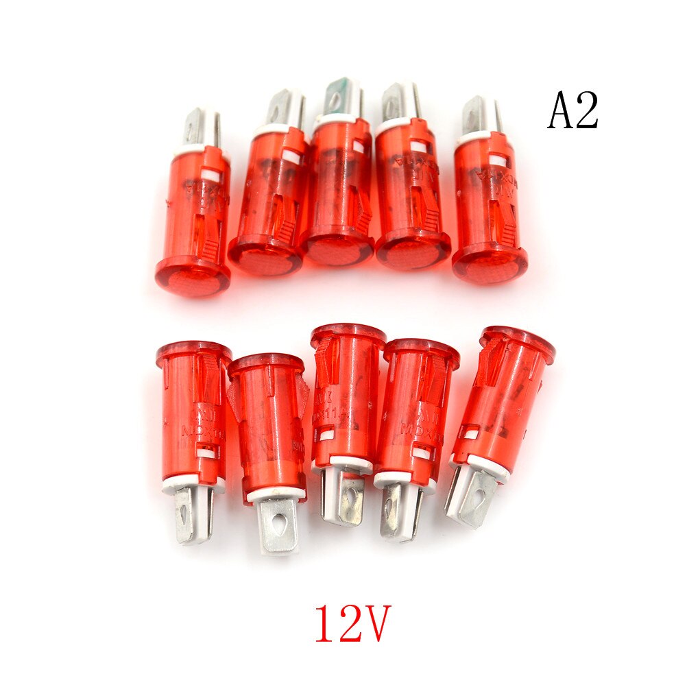 10 stk signallampe panel montering neon indikator rød grøn gul lys 220v 110v 12v/24 vdc 10mm mdx -11a guiding: 2