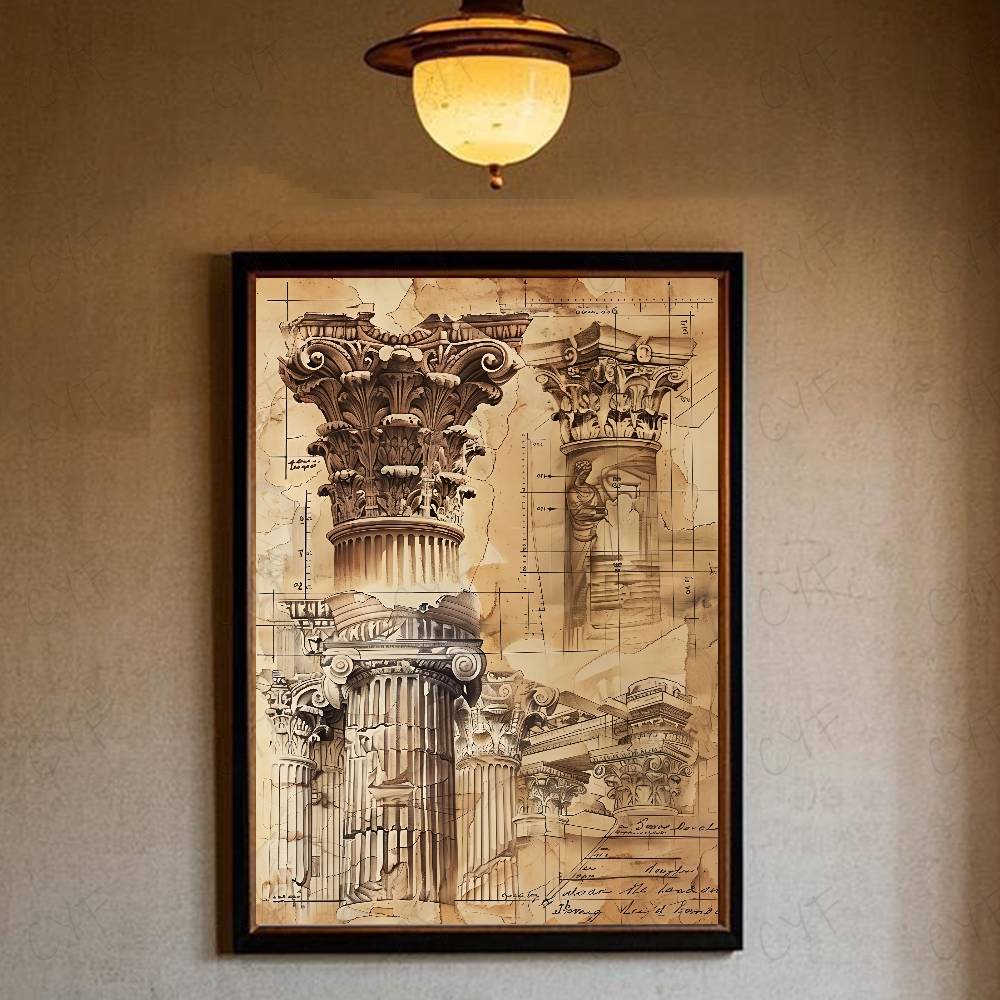 Retro Roman Architectural Poster Home Living Bed Room Bar Hallway Sticky Wall Art Printing Waterproof Aesthetic Decor: Small / PURPLE