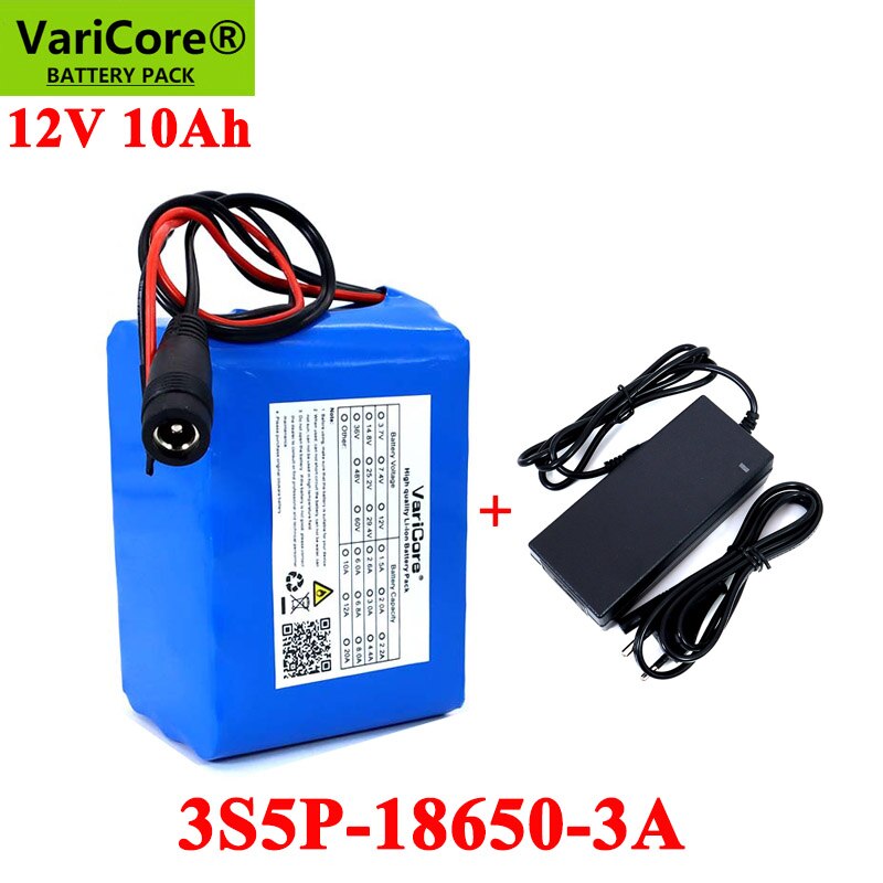 12v 10ah 18650 li- lon batteripakke 10000 mah med bms til monitor nødlys uafbrudt strøm  +12.6v oplader: 12v-10ah-3a