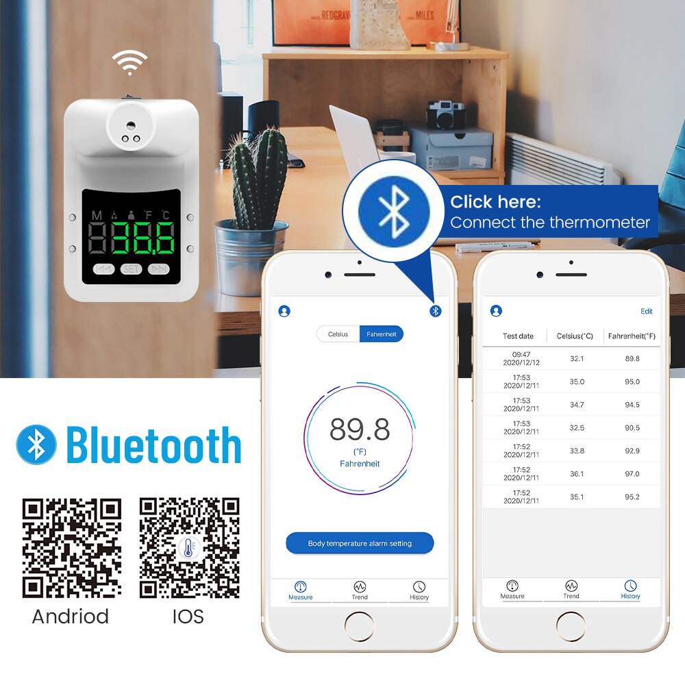 Digitale Bluetooth-Compatibel Infrarood Thermometer Non-Contact Thermometer Muur Gemonteerde Infrarood Thermometer Thermometers