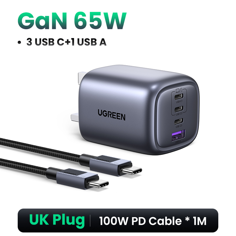 Ugreen 65W Gan Oplader Snel Opladen 4.0 3.0 Pps Pd 3.0 Snellader 3 Usb C Voor Macbook Air Laptops Tablets Iphone 16 15 14 Pro: het