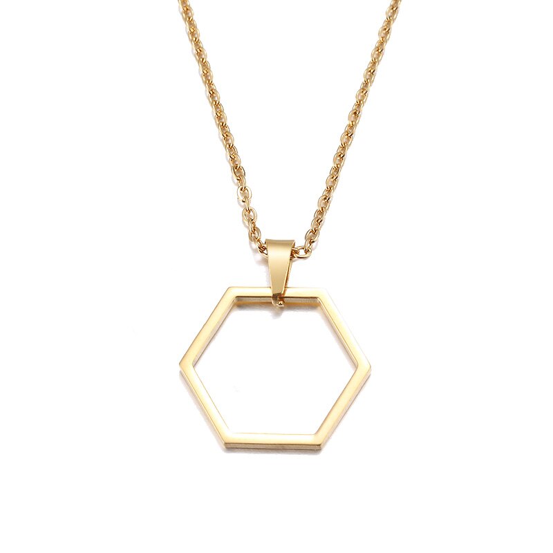 Hexagonal Necklace for Women - Classic Minimalist Geometric Square Pendant - Everyday Jewelry