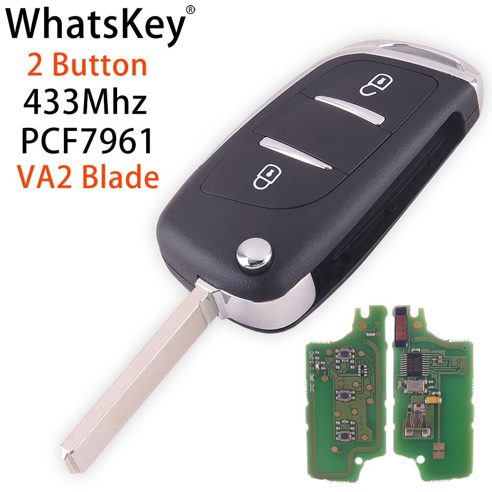 WhatsKey For Citroen C2 C4 C5 Berlingo Xsara Picasso HU83/VA2 Blade Modified Folding Remote Key 433MHz ASK PCF7961 ID46 CE0536
