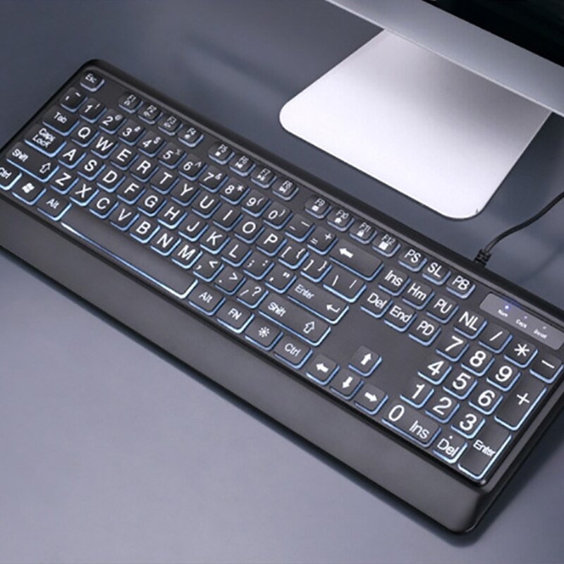 Large Font Print USB LED Backlit Keyboard 104 Keys Full Size Computer Keyboard for Seniors and Low Vision Individuals