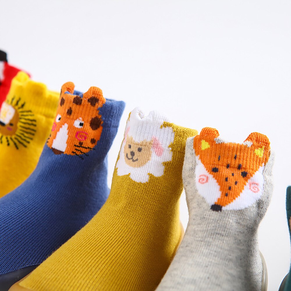 1 paire mignon dessin animé bébé chaussettes anti-dérapant chaussures chaussettes avec semelles en caoutchouc bébé fille garçon -né printemps été doux plancher chaussettes