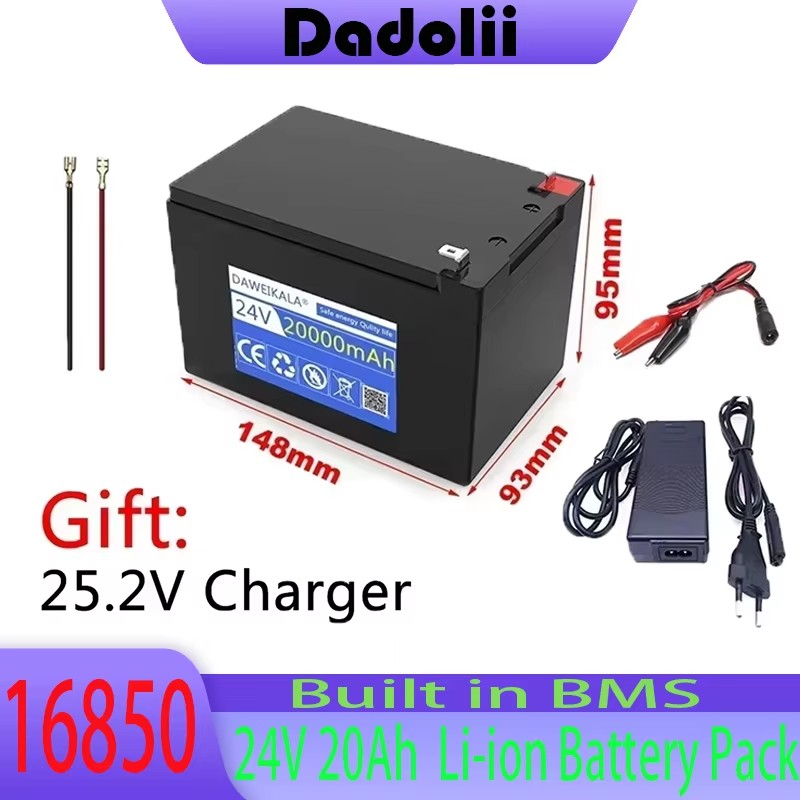 24V 20Ah 18650 Lithium Battery Pack-Rechargeable for Solar Energy/Electric Vehicle Includes 25.2V 2A Charger Long Cycle Life BMS