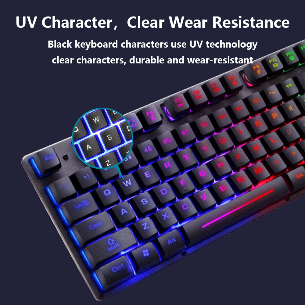 Gaming toetsenbord muis gamer regenboog achtergrondverlichting usb bedraad ergonomisch toetsenbord mechanisch gevoel voor thuiskantoor pc computer