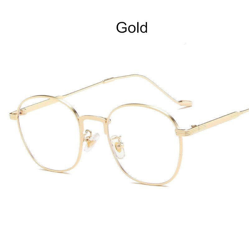 Gafas con montura metálica para hombre y mujer, lentes ópticas para miopía, con luz azul, clásicas, Retro, para ordenador,: Dorado