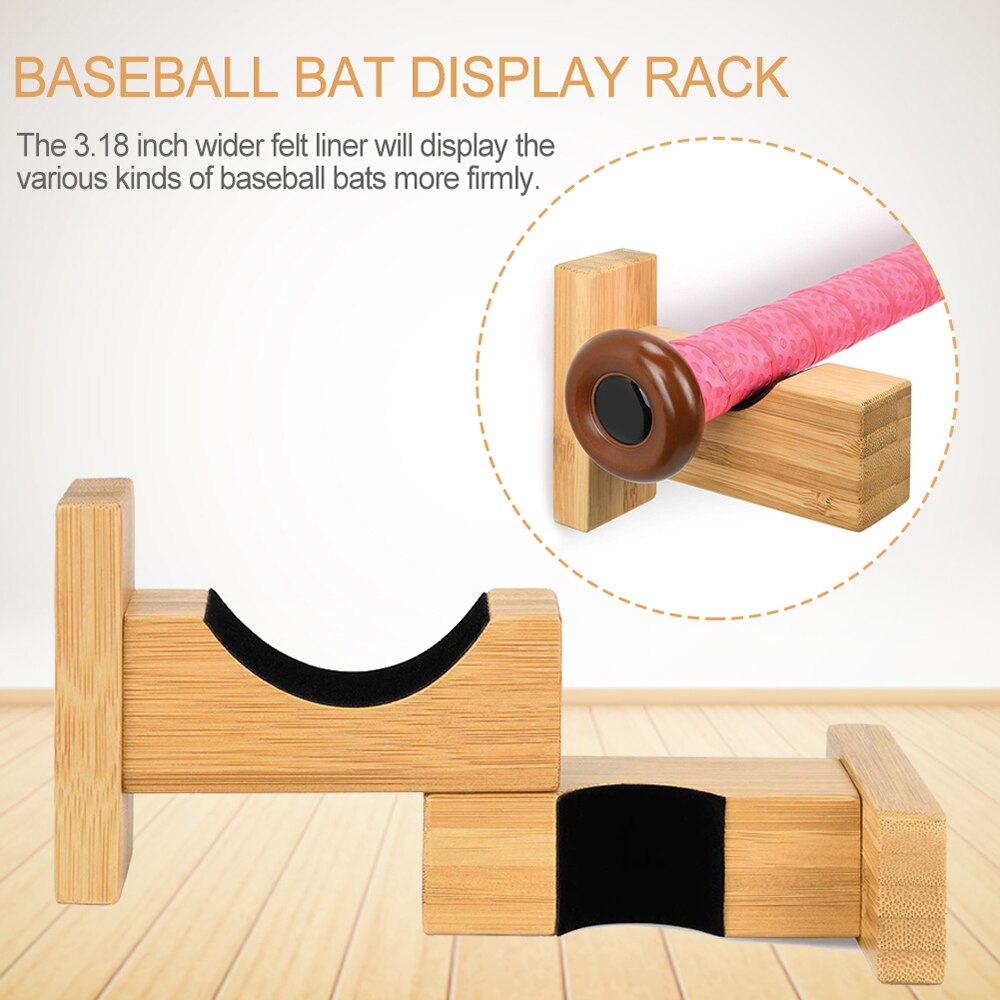 Baseball bat display vægmontering baseball bat holder rack til softball & hockey stick, bambus bat display display holder