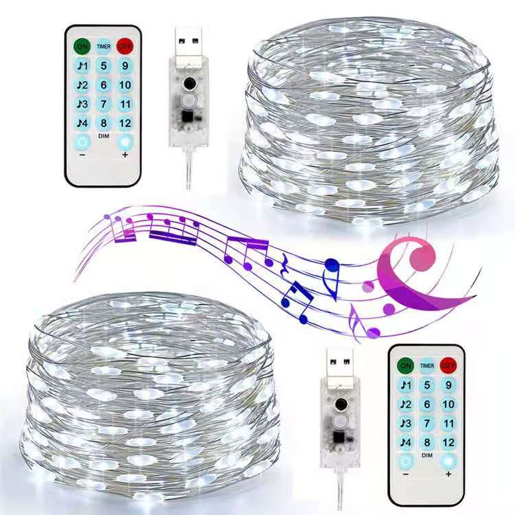 Battery/USB Operated LED Music String Lights Sound Activated 5M 10M Silver Wire Garland Party Wedding Christmas Home Decoration: USB White / 5M 50LED