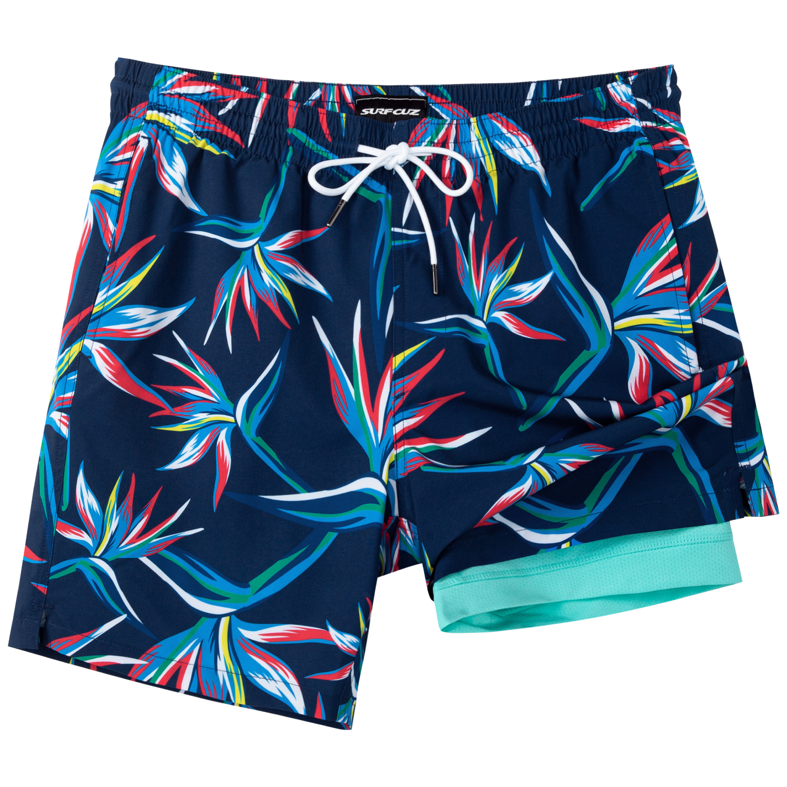 SURF CUZ Mens Swim Trunks with Compression Liner Quick Dry Swim Shorts 7" Swimming Trunks Stretch Bathing Suit Boardshorts
