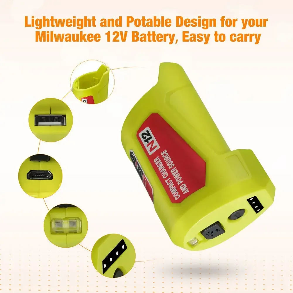 Adapter N12 Li-ion Battery Charger Converter for Milwaukee M12 12V 10.8V Lithium Battery USB Device Mobile phone Power Supply