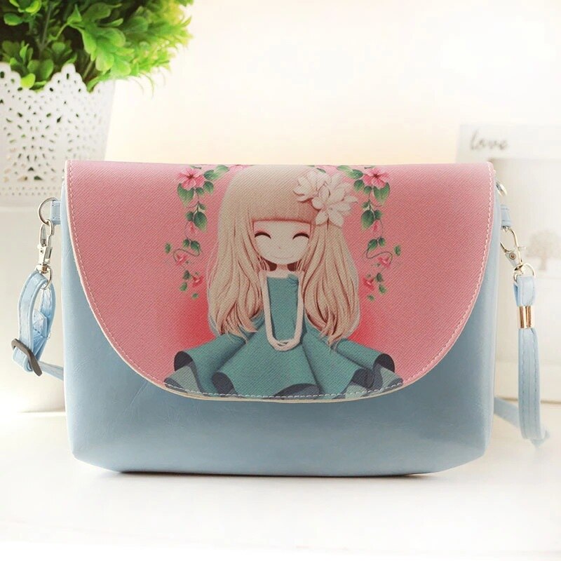 Korean Style Cartoon Cute Girl Pu Leather Cross-Body Phone Crossbody Bag Mini Hanging Neck Bag WonDo: 13