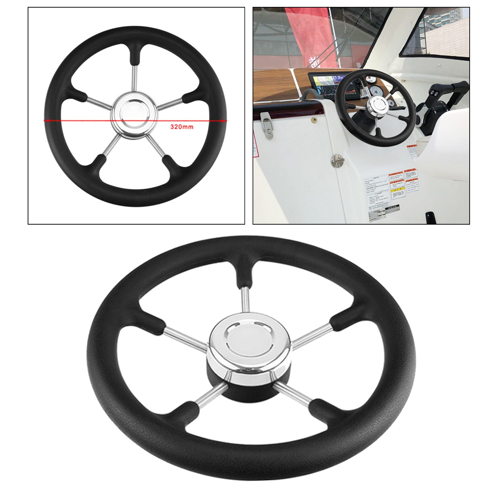 Volant de bateau en polyuréthane à 5 rayons, en acier inoxydable 304, matériau moussant, Yacht 15 degrés, plat, 12.6 pouces