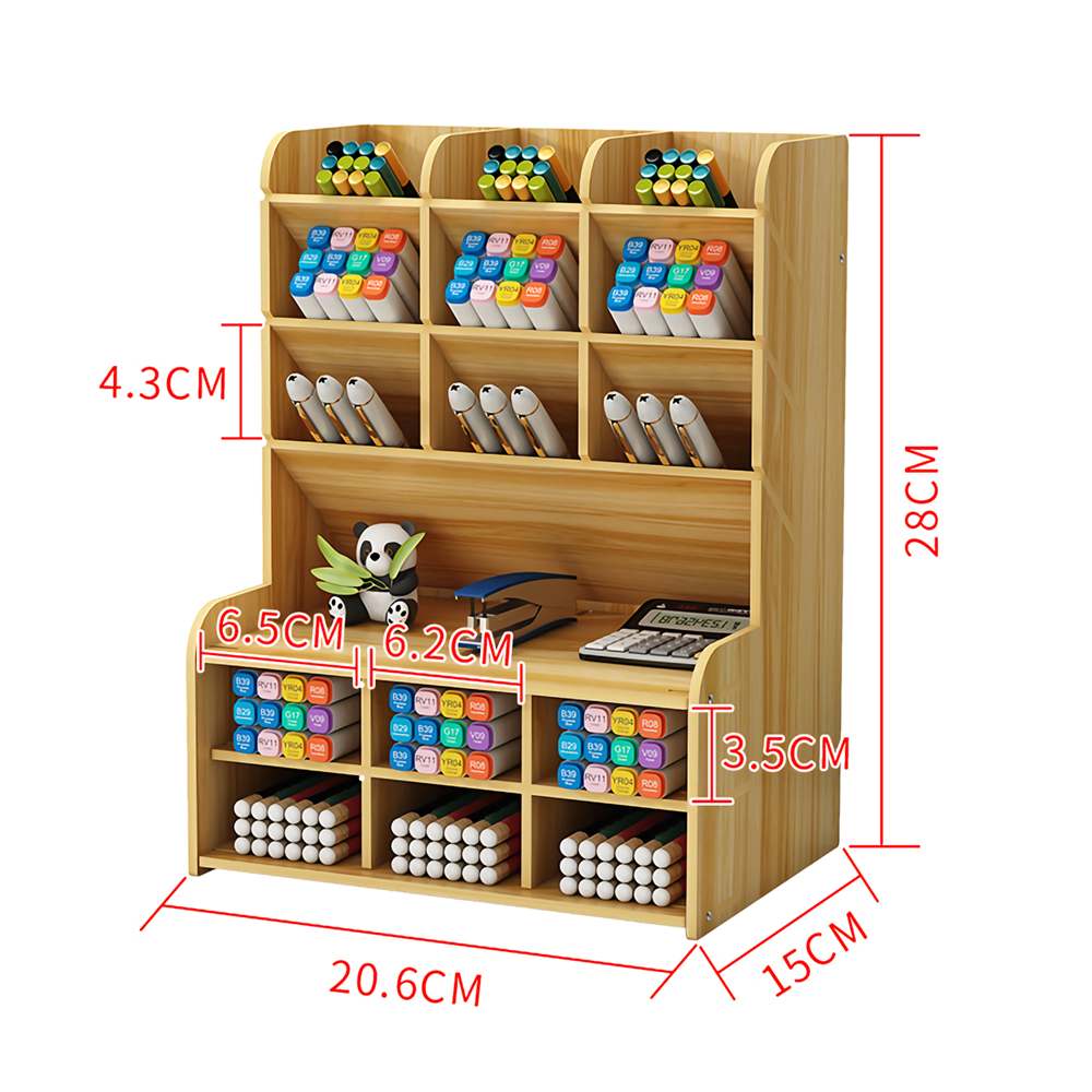 Multi-function Wooden Desktop Pen Holder Office School Stationery Storage Stand Case Desk Pen Pencil Organizer: H