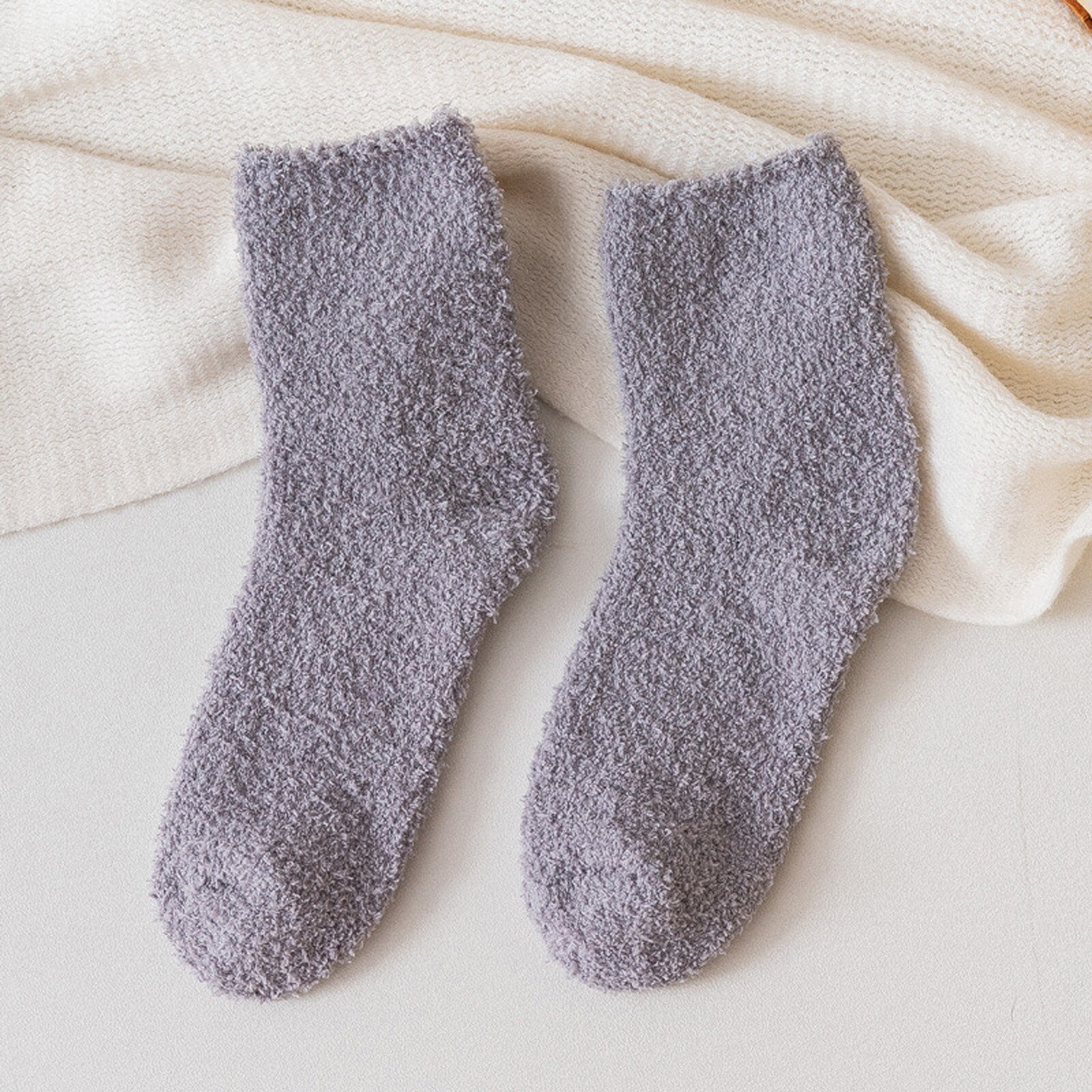 Coral Fleece Socks With Thicker And Warmer Floor Socks For Women In Solid Colors Sweet and lovely, warm and comfortable