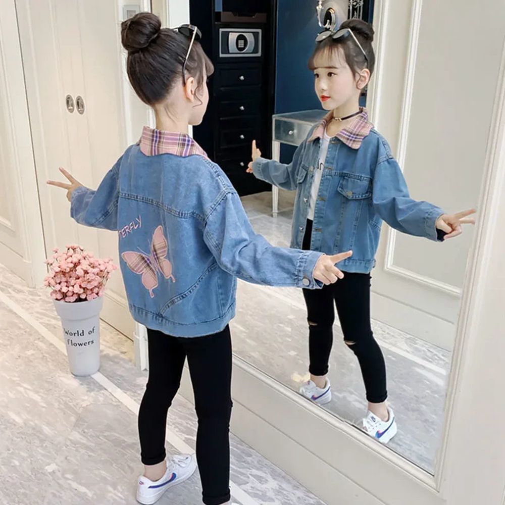 2022 Lente Meisjes Denim Jassen 3-13Years Kinderkleding Blauwe Vlinder Jas Voor Meisjes Koreaanse Stijl Kid 'S Meisje Jas 6 8 9