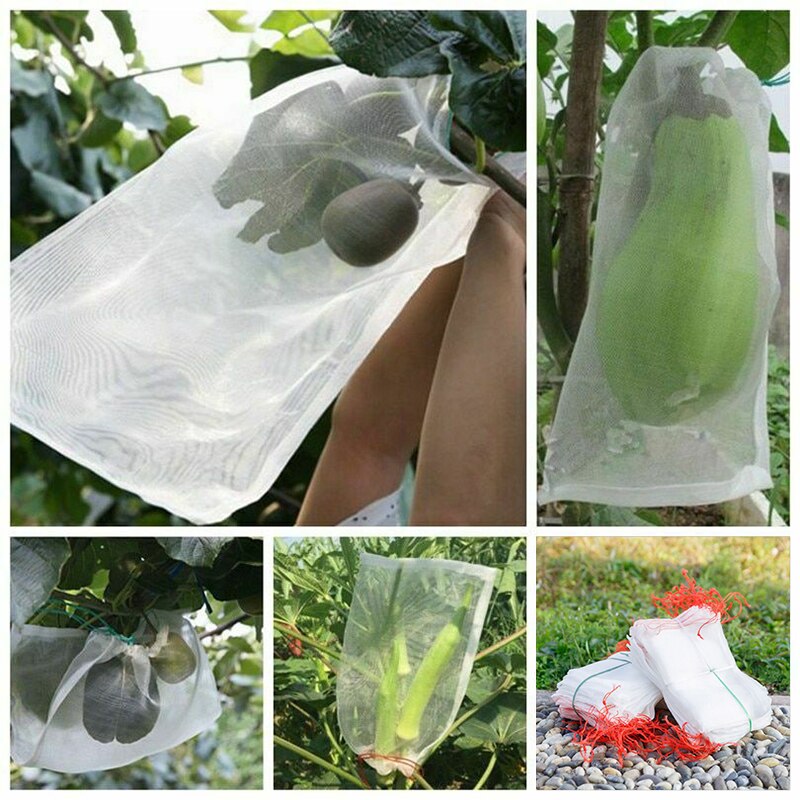 PE Net bags Set 100pcs Nylon Drawstring Garden Plant Vegetables Protect Anti pest