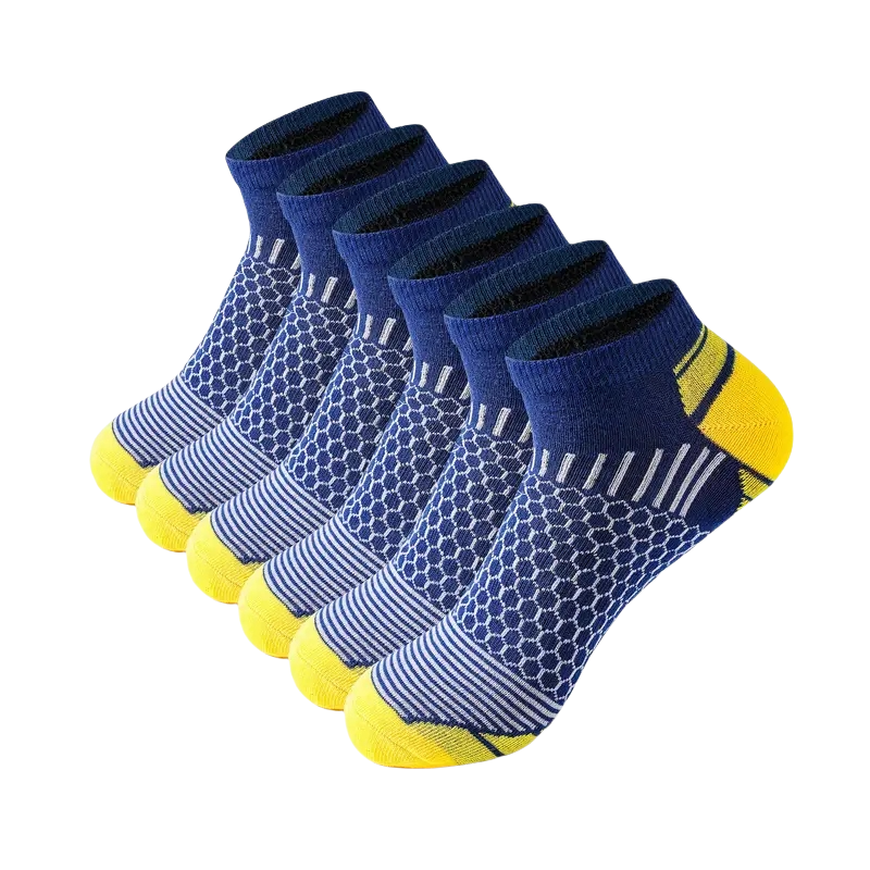 6/12 par fargerike herresokker med lavt badekar, komfortable høstsokker, klassiske svarte forretningssokker, høye, korte herresokker: Blå gul