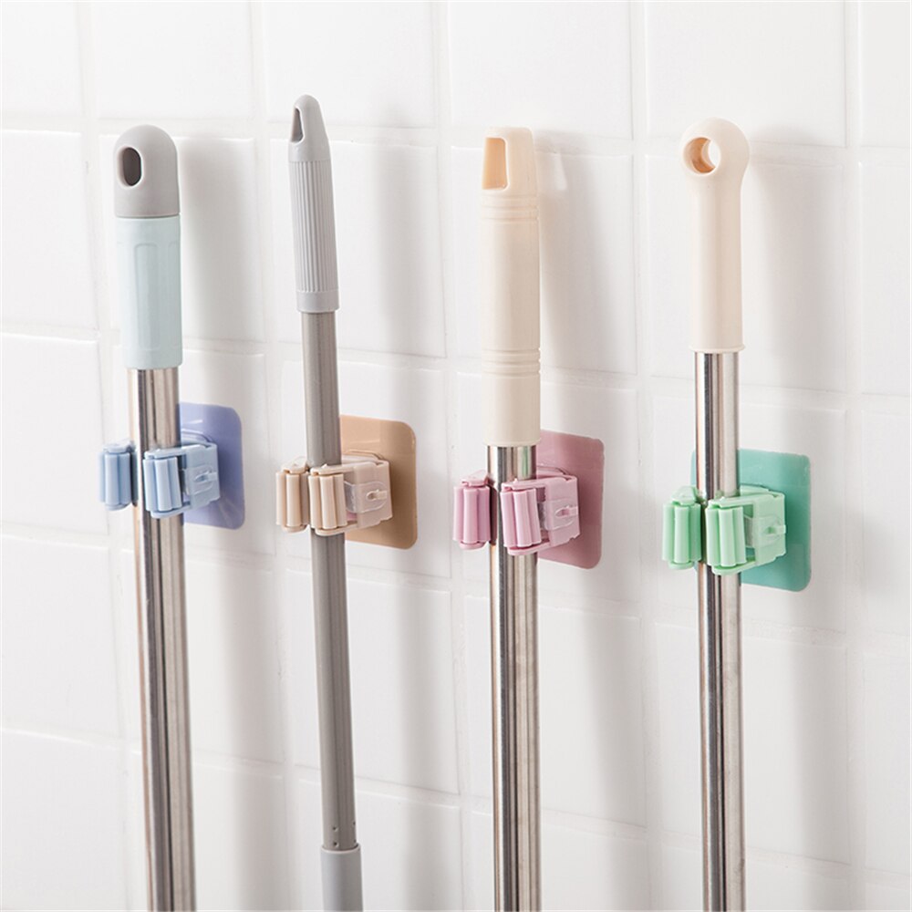 Porte-balai en plastique sans poinçon | 3 pièces, serpillière, crochet collant, porte-balai, porte-cartes, pince à serviettes, pour la maison, la cuisine