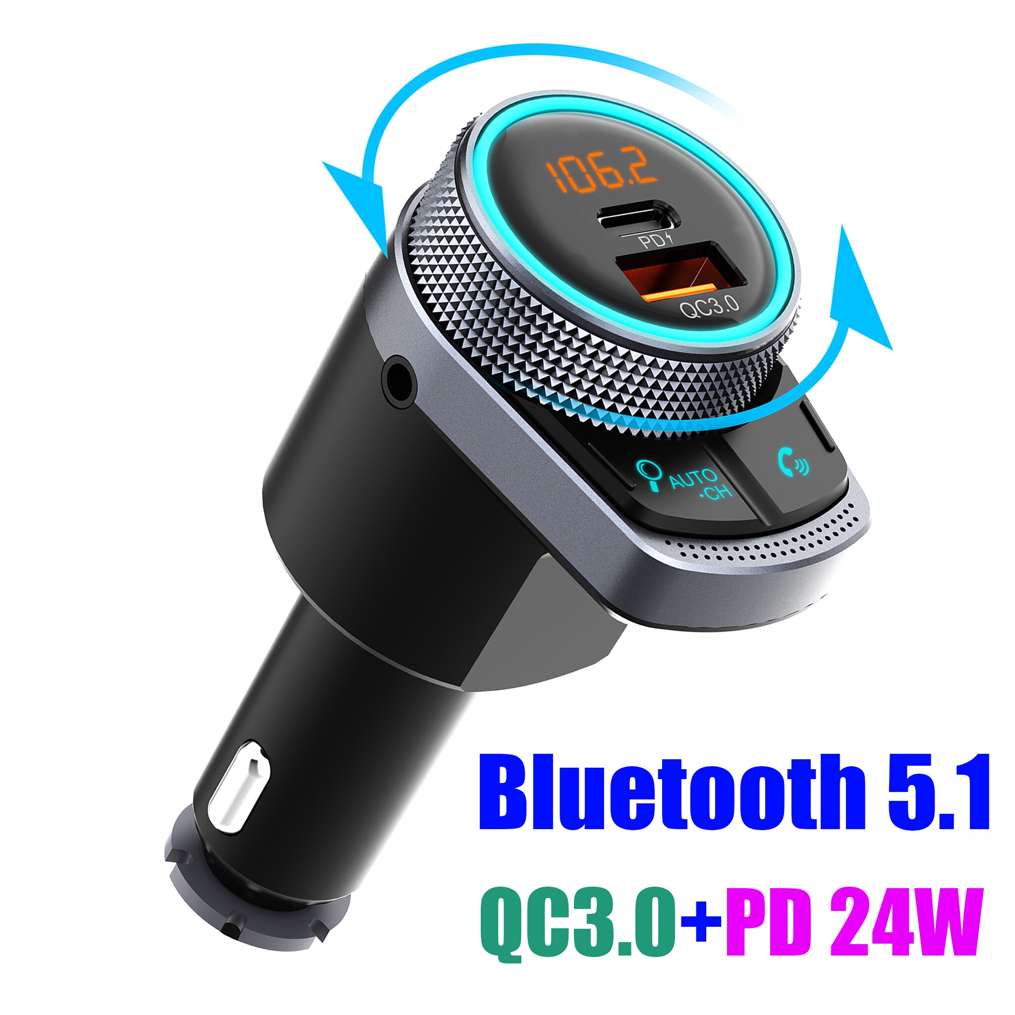 JINSERTA Car Bluetooth 5.1 FM Transmitter Wireless Kit Handsfree Mp3 Player Lossless Music Play USB QC3.0 PD24W Quick Charger
