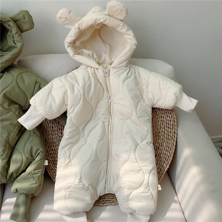 Vinter baby drenge og piger varm quiltet sød bjørn langærmet romper spædbarn børn tyk lynlås hætteklædte jumpsuits tøj 0-24m: 7867 abrikoser / 6m 66cm