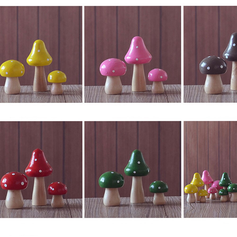 3 pièces simulées champignon Portable attrayant Durable parure de bureau artificielle champignon Sculpture en bois