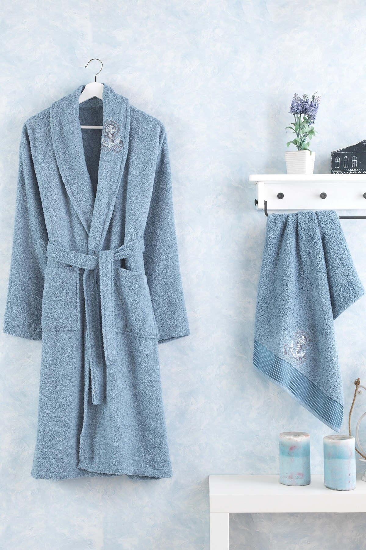 100% Katoen Badjas En Handdoek Set Lange Dikke Badstof Voor Man Bad Zachte Ontspannen Dressing Gown Bruidsmeisje Gewaden Absorberende Size M/L Kimono-badjas voor de winter Herfstkleur Maat L / M: Blauw