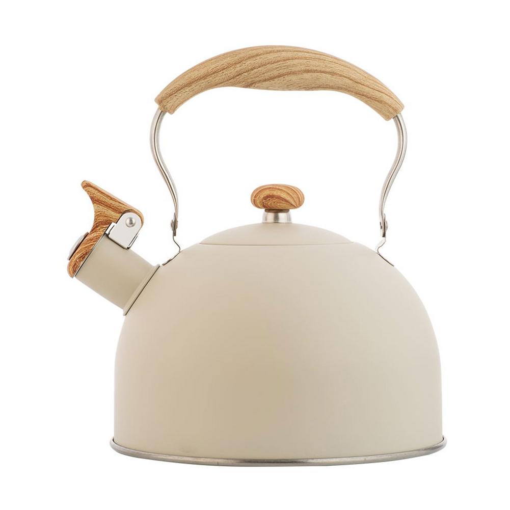 Bouilloire à thé en acier inoxydable 2,5 l, théière à poignée en bois, chaudière à eau classique pour toutes les cuisinières, vert menthe, Beige: Beige