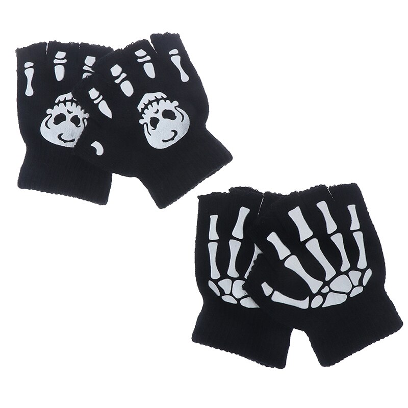 Drenge seje fluorescerende skelethandsker børn vanter kraniumhandsker seje vinter sort strikning lysende handsker