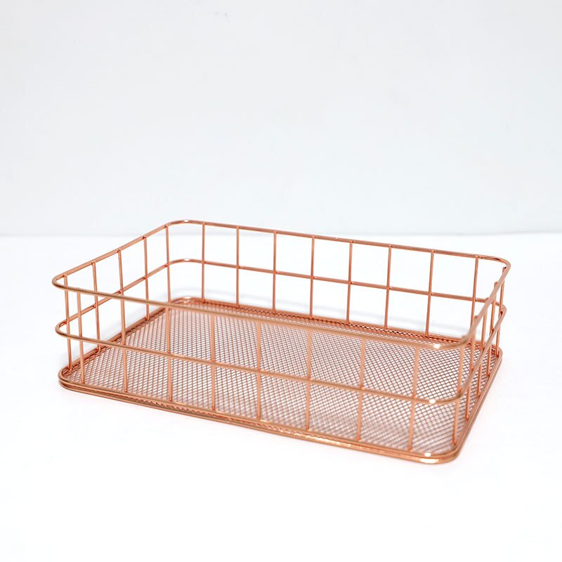 Panier de rangement en fer forgé Rose doré, panier de rangement en métal, porte-stylo, de bureau, de papeterie de finition: rose gold-L-FANG
