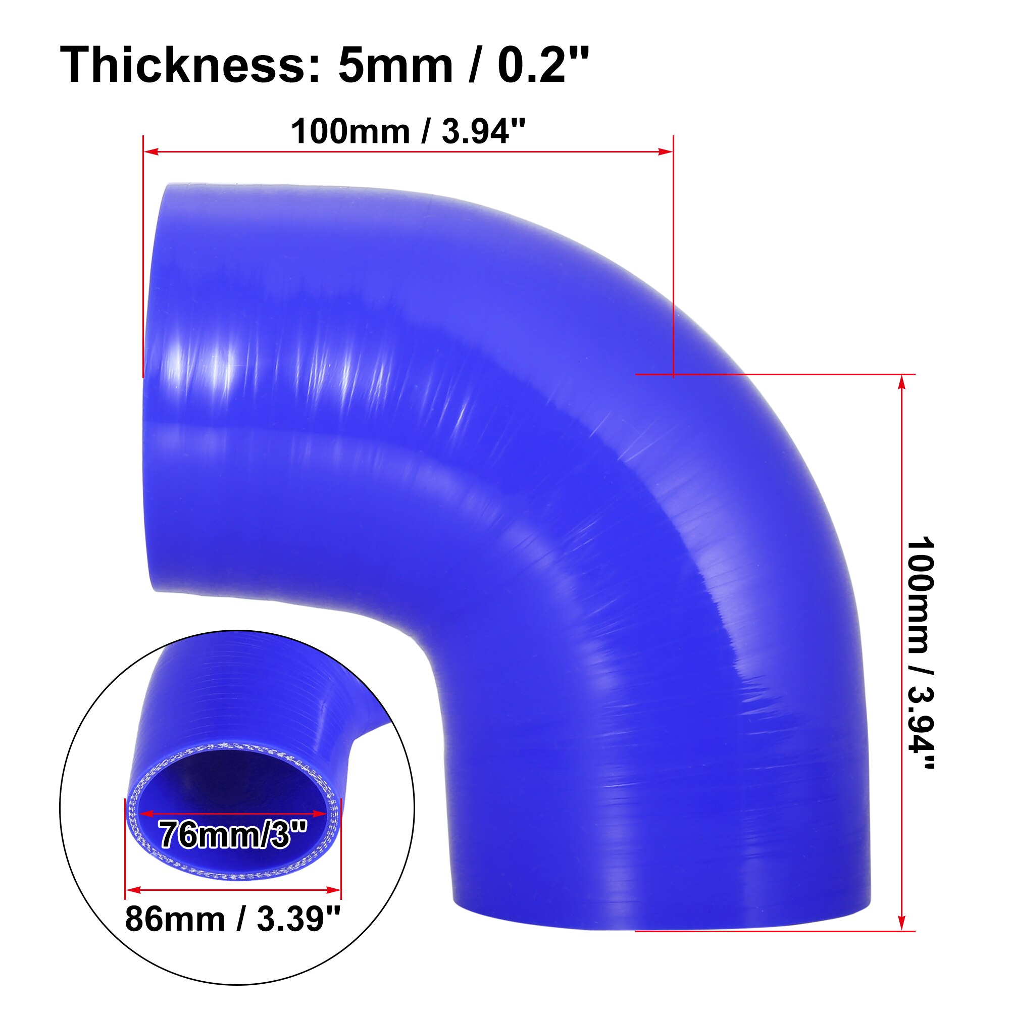 Uxcell-manguera de codo de 90 grados, tubo de silicona, 38, 51, 57, 63, 70, 76, 89, 102MM, conector Intercooler para tubo de entrada Turbo de aire