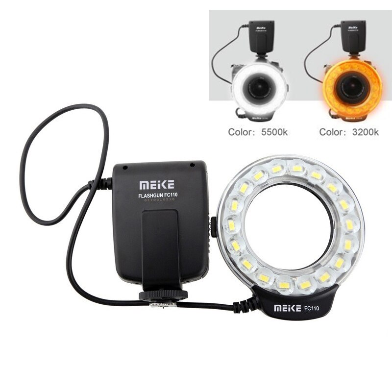 Speedlite makro flash lys universal bajonet meike  fc110 til dslr manuel kamera ring adapter varmt lys koldt lys flash lampe