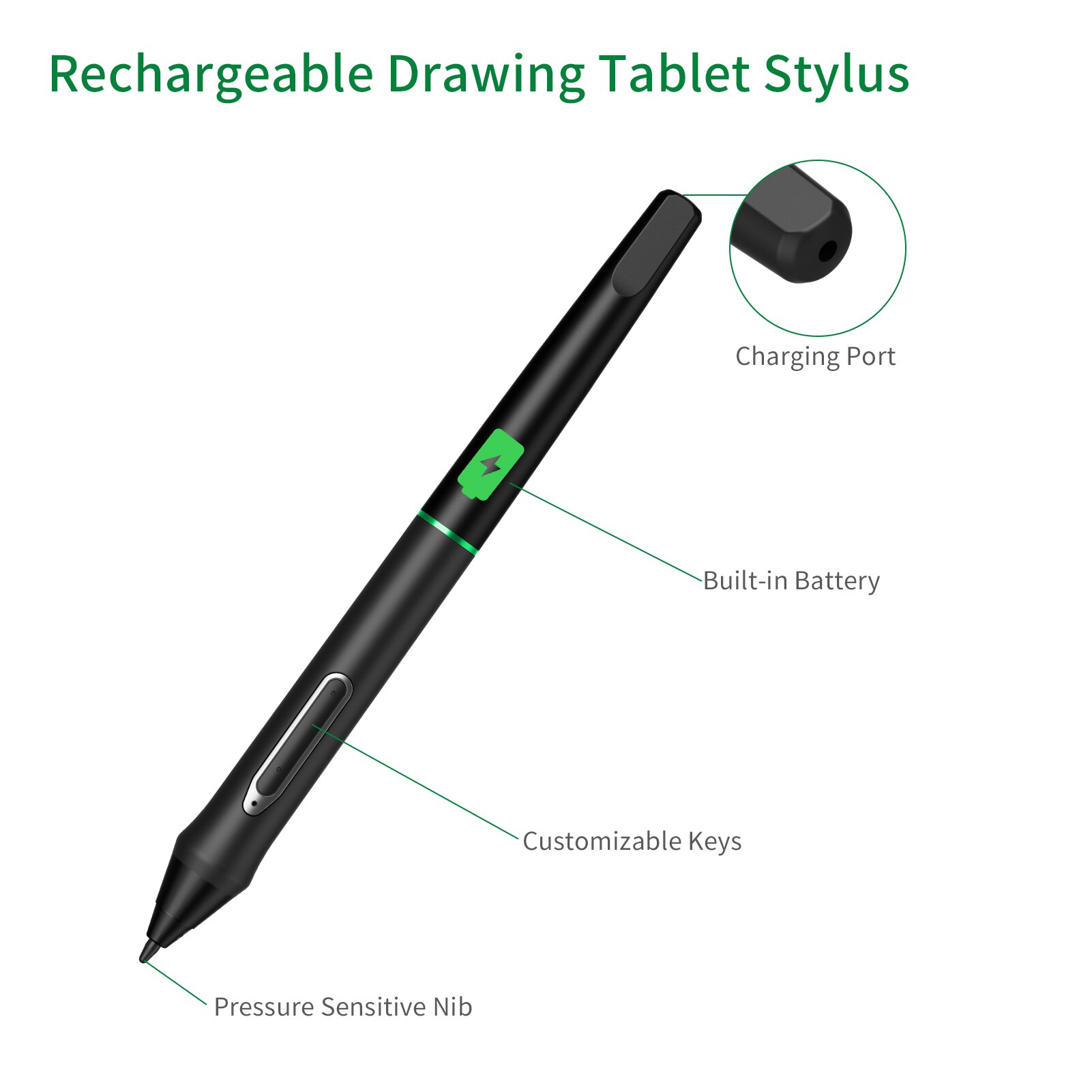 UGEE P55C Battery Stylus Rechargeable Pressure Pen with USB Charging Cable for UGEE UG1910B/ UG2150/ HK1560 Graphics Tablet