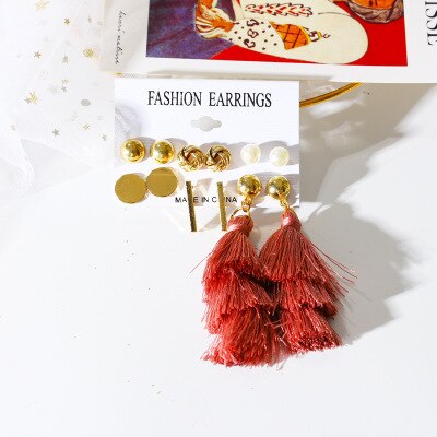 Tassel Earrings Bohemian 6 Pair Stud EarringsFor Women girl Accessories jewelry: HJ-18