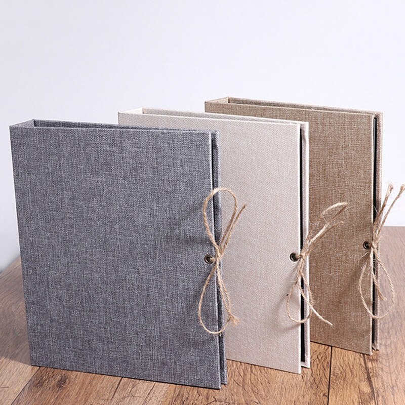 Linen DIY Craft Card Scrapbook Simple Photo Albums Loose Leaf with Rope Strap Home Decor 30 Pages Picture Album(Brown)