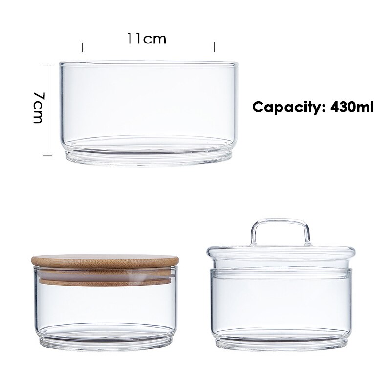 Heat Resistant Glass Food Container Small Fruit Dessert Salad Bowl with Lid Clear Stackabe Snack Storage Jars Kitchen Organizer