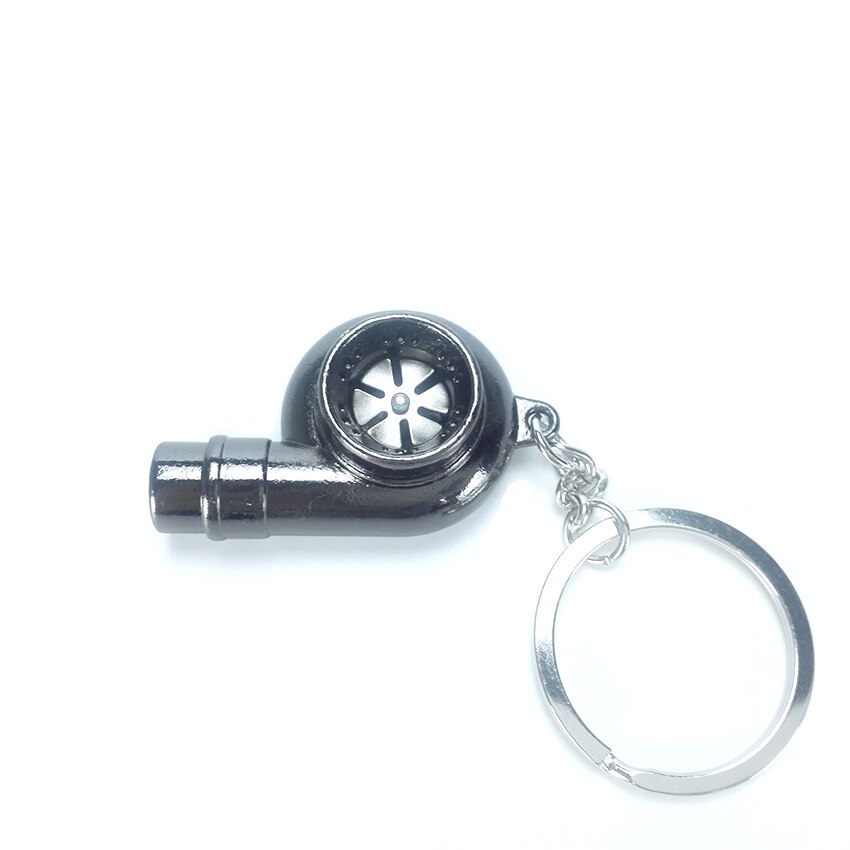 Turbo Keychain Car Whistle Sound Keychain Car Key Chain Keyring Car Sleeve Bearing Spinning Model Turbine Turbocharger: Black